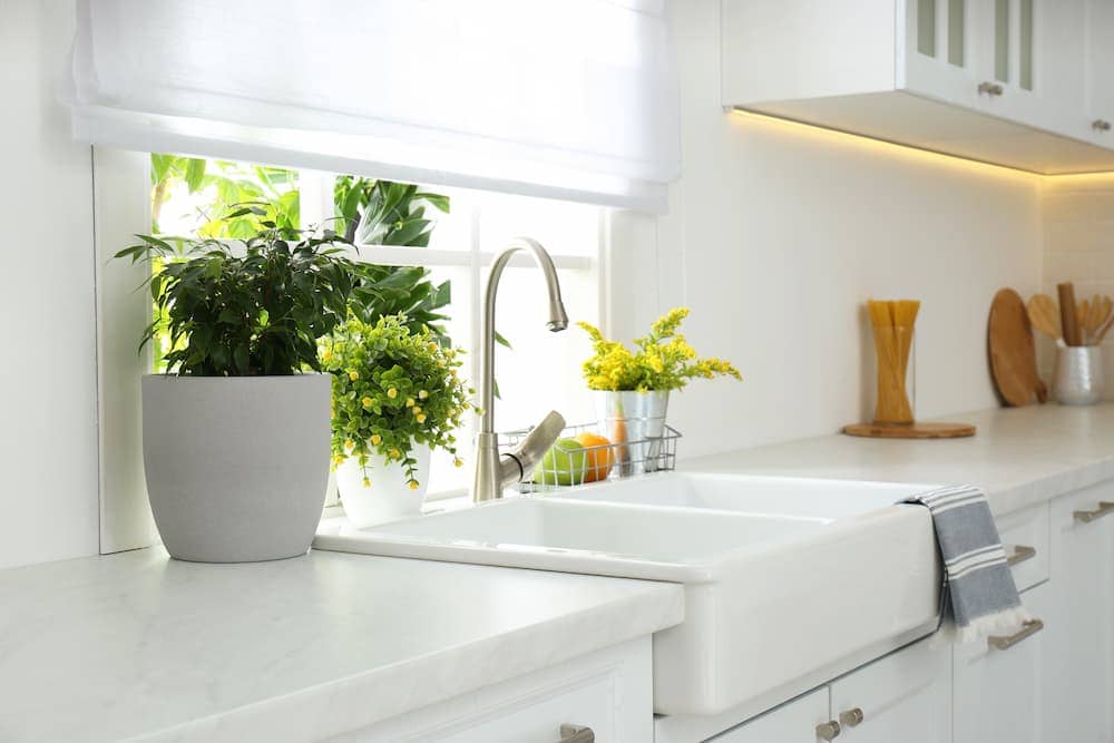 white kitchen counter with sink